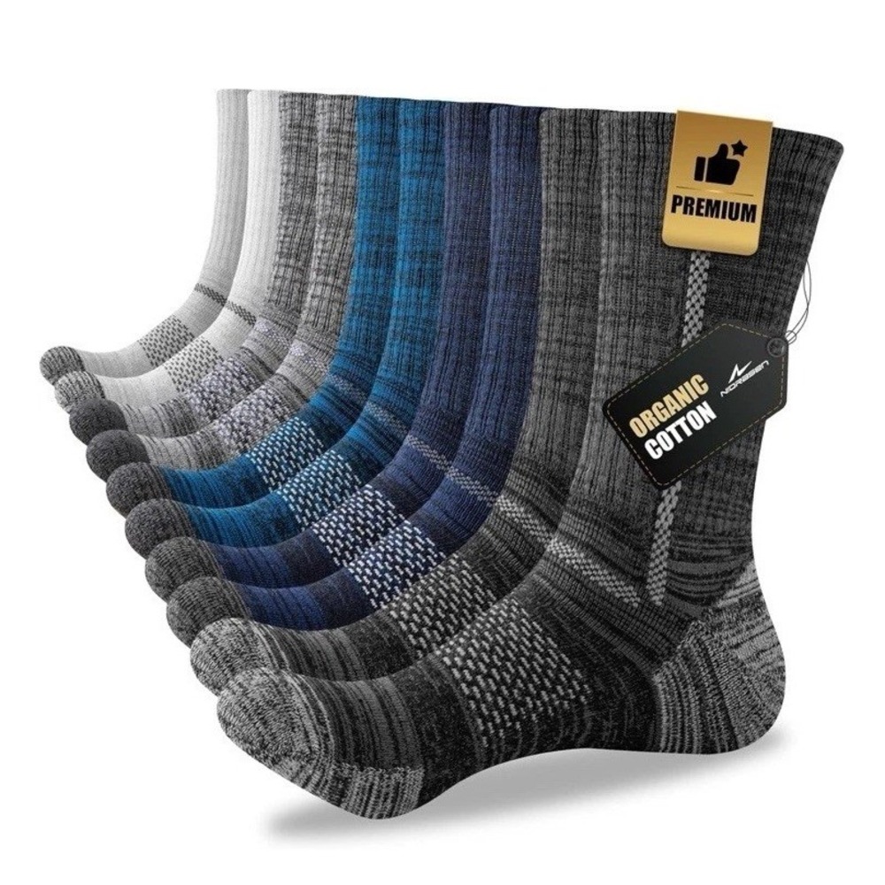 5 Pairs Men's Cotton‎ Crew Work Socks Cushioned Hiking Boot Socks M 10-13